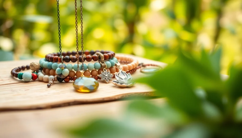 Showcasing beautiful yoga jewelry collection with intricate designs and soothing colors.