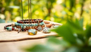 Showcasing beautiful yoga jewelry collection with intricate designs and soothing colors.