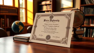 View a fake diploma on a desk, showcasing its quality when you buy a fake diploma online.
