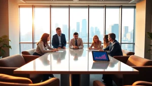 Engaged business team brainstorming at http://Avtales.com, showcasing collaboration and modern office aesthetics.