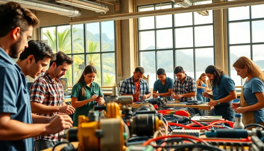 Engaged students learning at hawaii trade schools through practical hands-on training.