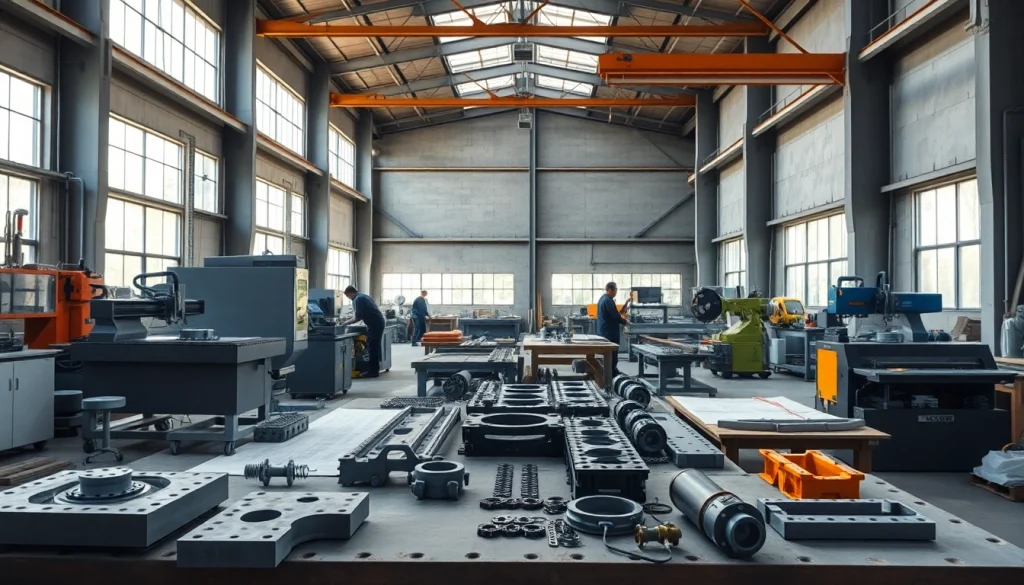 Crafting custom steel fabrication in a bustling workshop with skilled artisans and advanced machinery.