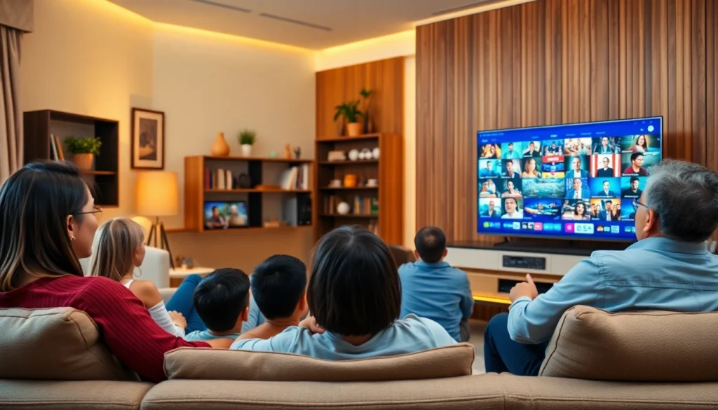 Comprando IPTV en un salón acogedor, disfrutando de contenido en familia.