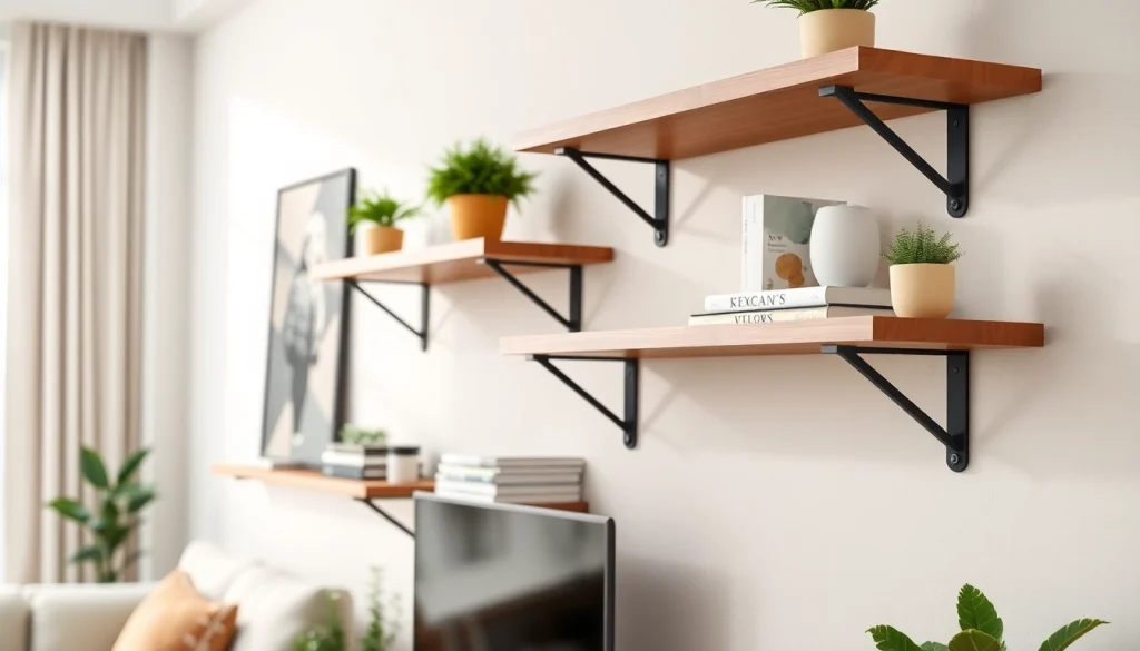 Showcasing a stylish minimalist wall rack with decorative items for an elegant touch.