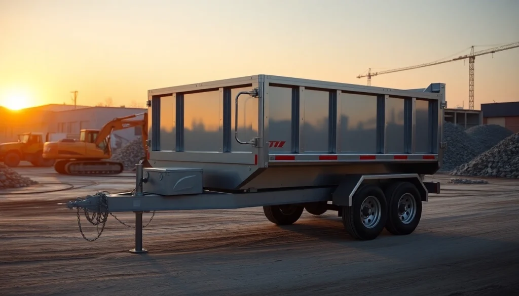 Find a quality dump trailer for sale near me in a construction setting with heavy machinery.
